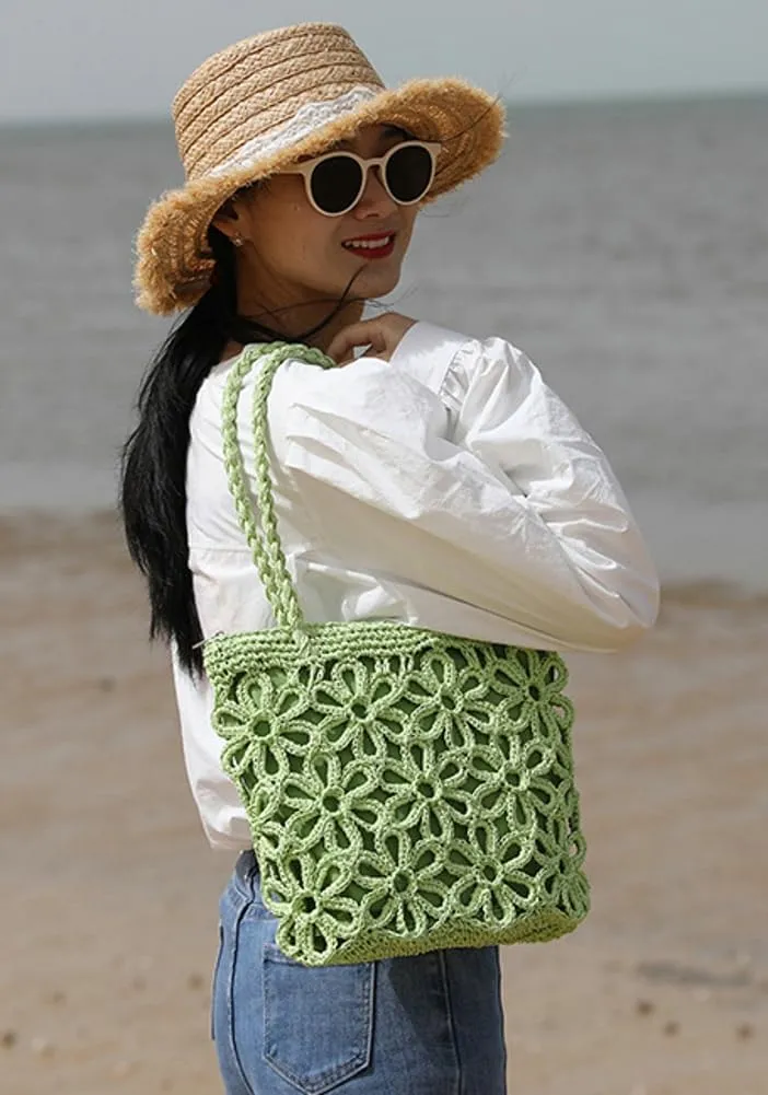 Straw Woven Handbags for Women Hollow Shoulder Bag Large Flower Tote Purse Designer Top Handle Bag Beach Summer
