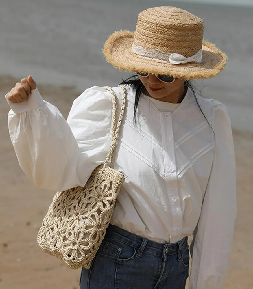 Straw Woven Handbags for Women Hollow Shoulder Bag Large Flower Tote Purse Designer Top Handle Bag Beach Summer