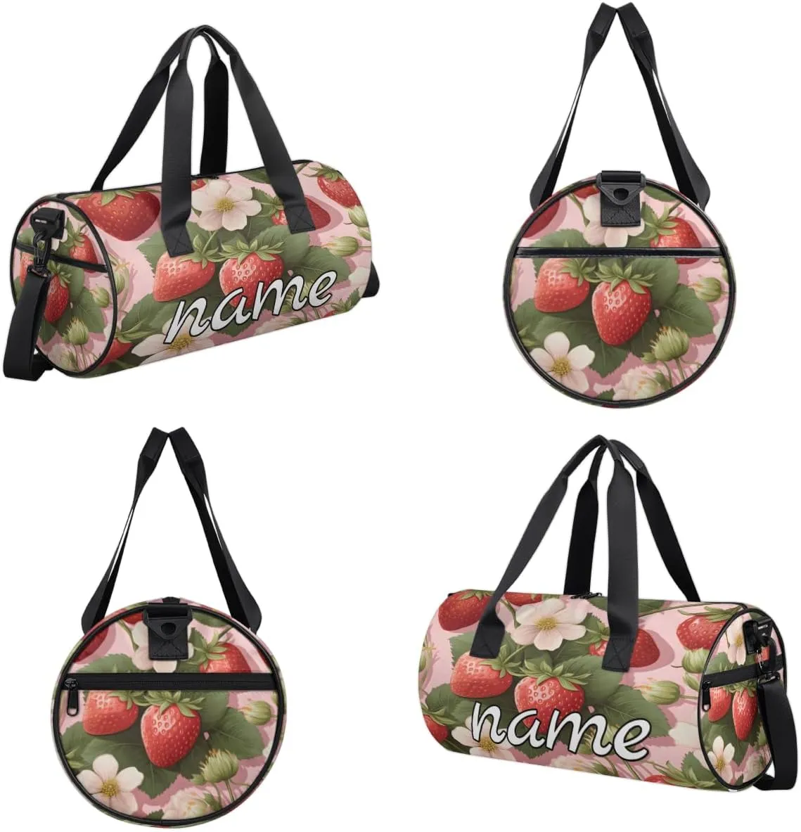 Strawberry Flowers Personalized Dance Bags, Strawberry Flowers Custom Sport Duffel Bag Travel Duffle Bag Overnight Weekender Bag