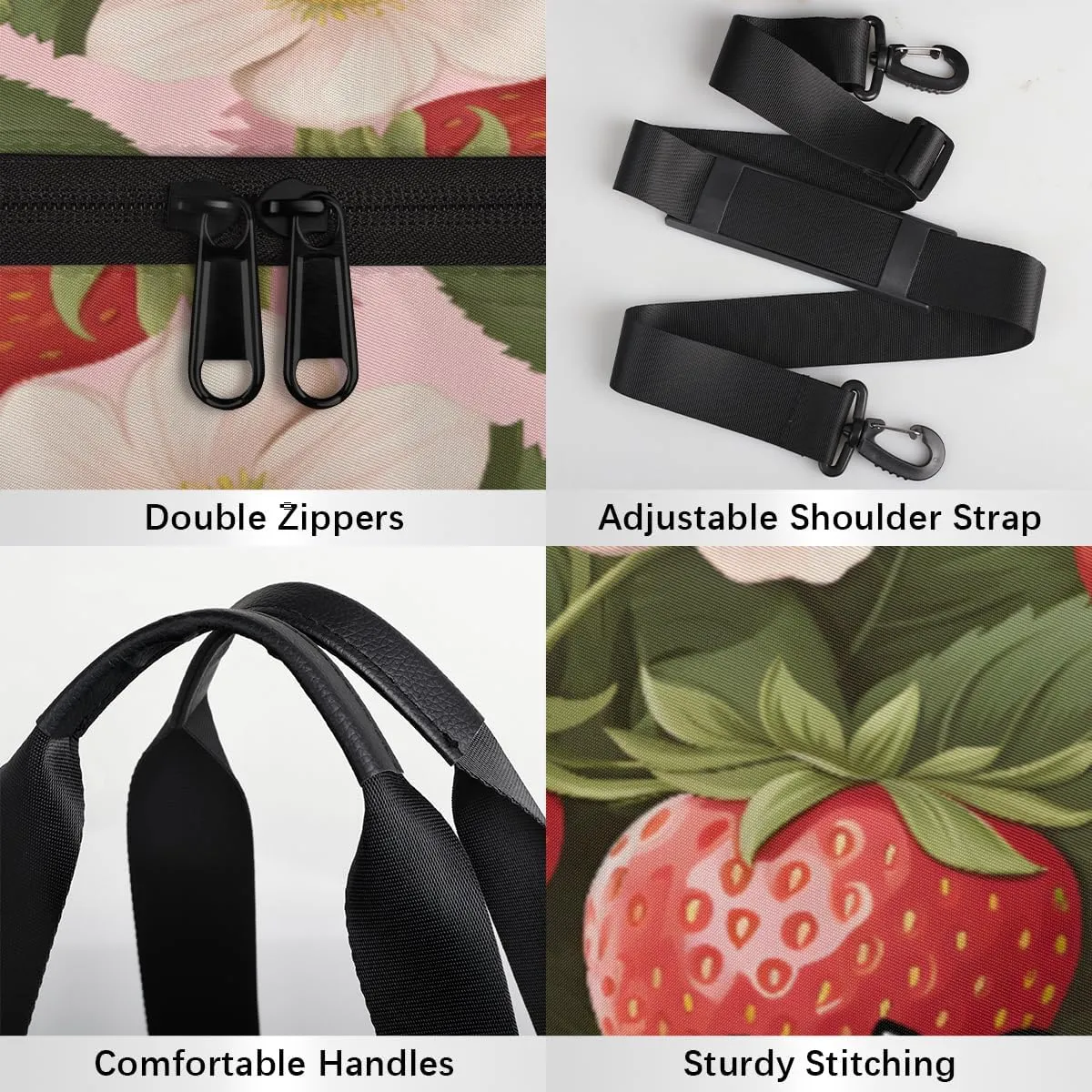 Strawberry Flowers Personalized Dance Bags, Strawberry Flowers Custom Sport Duffel Bag Travel Duffle Bag Overnight Weekender Bag