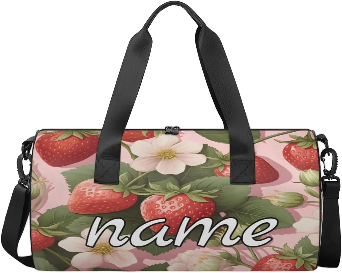 Strawberry Flowers Personalized Dance Bags, Strawberry Flowers Custom Sport Duffel Bag Travel Duffle Bag Overnight Weekender Bag