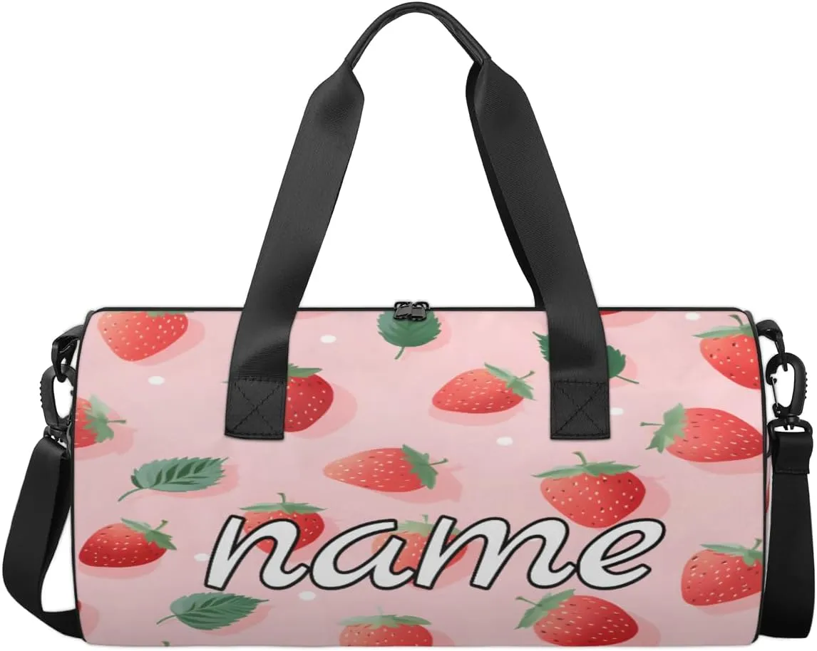 Strawberry Leaves Personalized Dance Bags, Strawberry Leaves Custom Sport Duffel Bag Travel Duffle Bag Overnight Weekender Bag