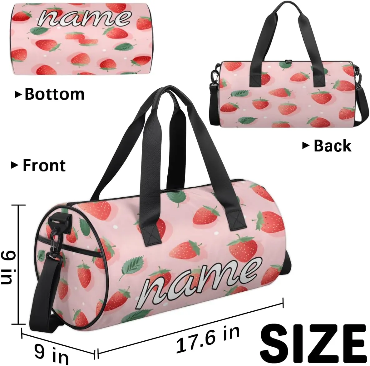 Strawberry Leaves Personalized Dance Bags, Strawberry Leaves Custom Sport Duffel Bag Travel Duffle Bag Overnight Weekender Bag