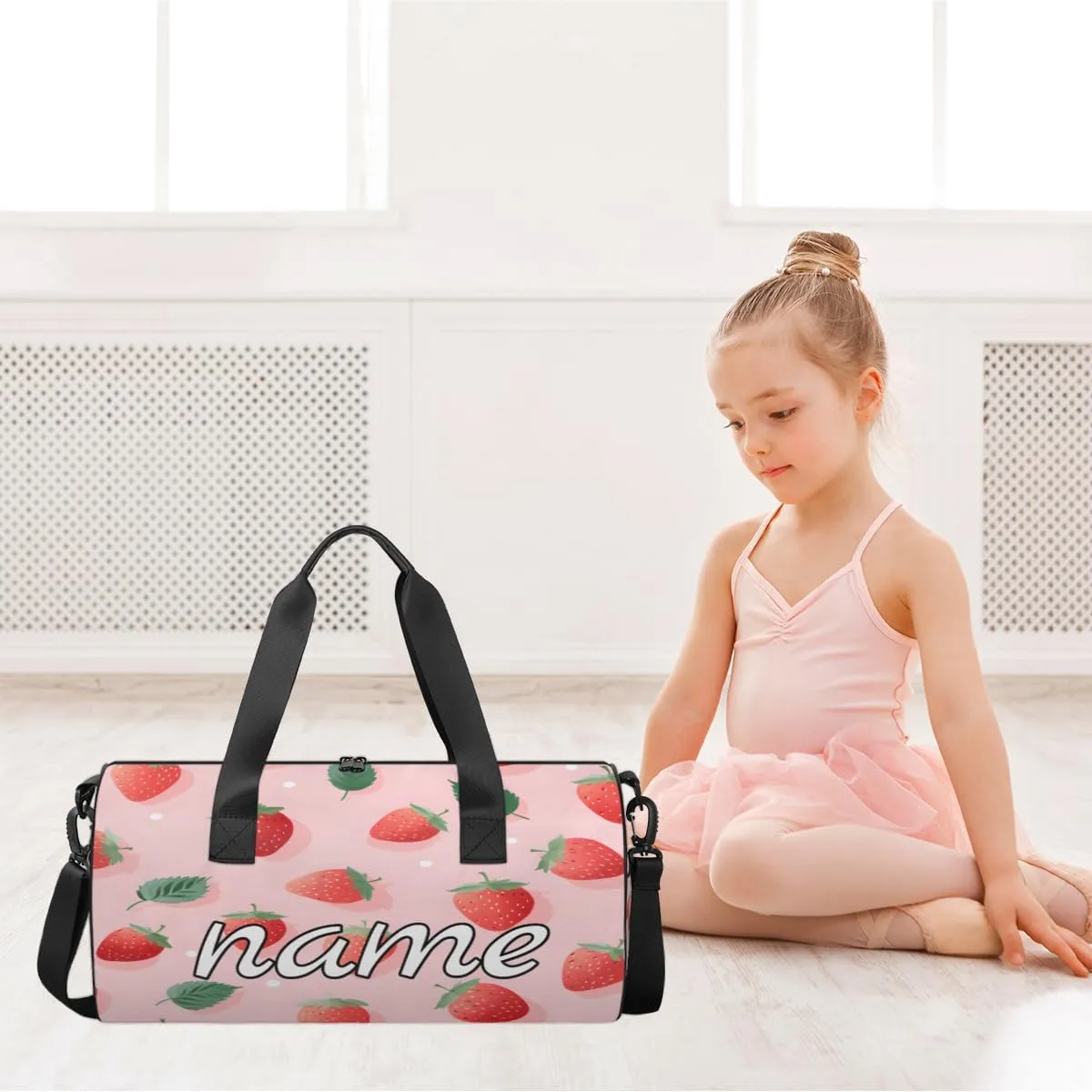 Strawberry Leaves Personalized Dance Bags, Strawberry Leaves Custom Sport Duffel Bag Travel Duffle Bag Overnight Weekender Bag