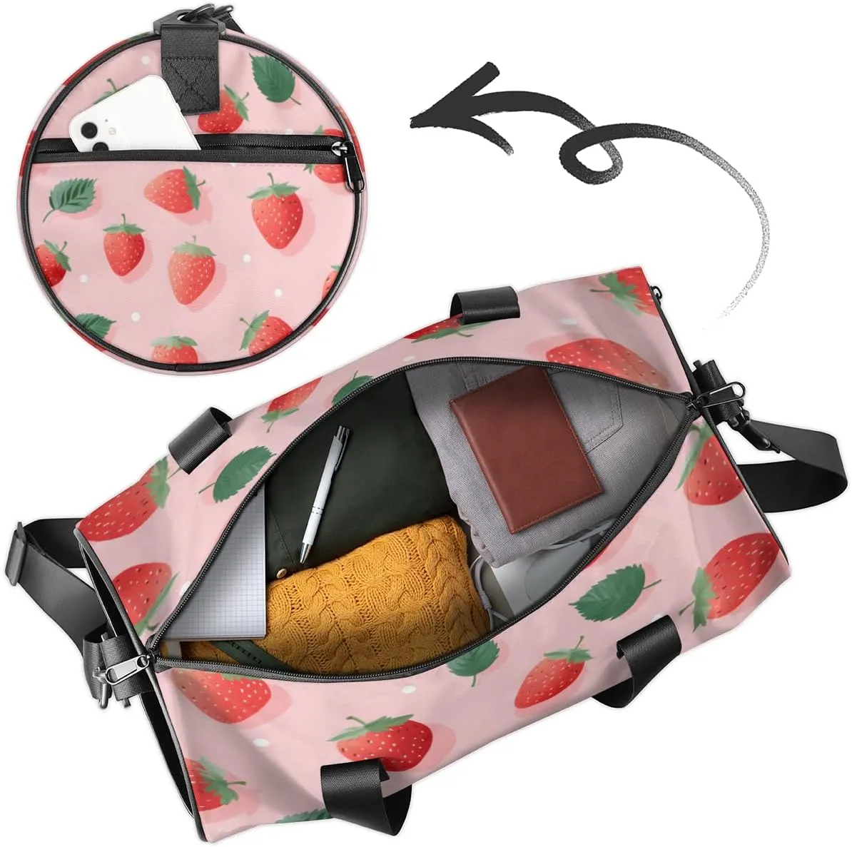 Strawberry Leaves Personalized Dance Bags, Strawberry Leaves Custom Sport Duffel Bag Travel Duffle Bag Overnight Weekender Bag