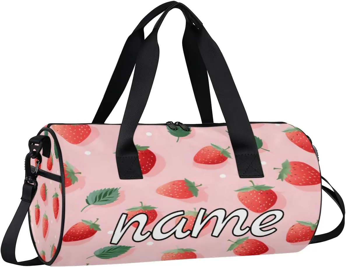 Strawberry Leaves Personalized Dance Bags, Strawberry Leaves Custom Sport Duffel Bag Travel Duffle Bag Overnight Weekender Bag