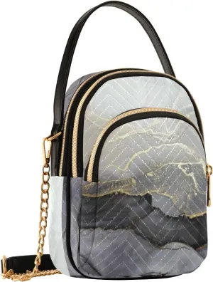 SUABO Crossbody Bag for Women, Black Marble Fluid Abstract Phone Purse Detachable Chain Bag Shoulder Handbag Wallet