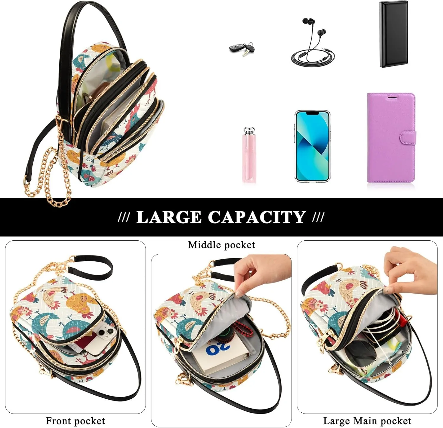 SUABO Crossbody Bag for Women, Cute Phone Purse Detachable Chain Bag Shoulder Handbag Wallet