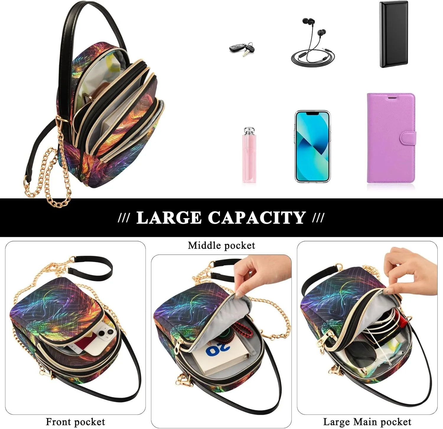 SUABO Crossbody Bag for Women, Cute Phone Purse Detachable Chain Bag Shoulder Handbag Wallet