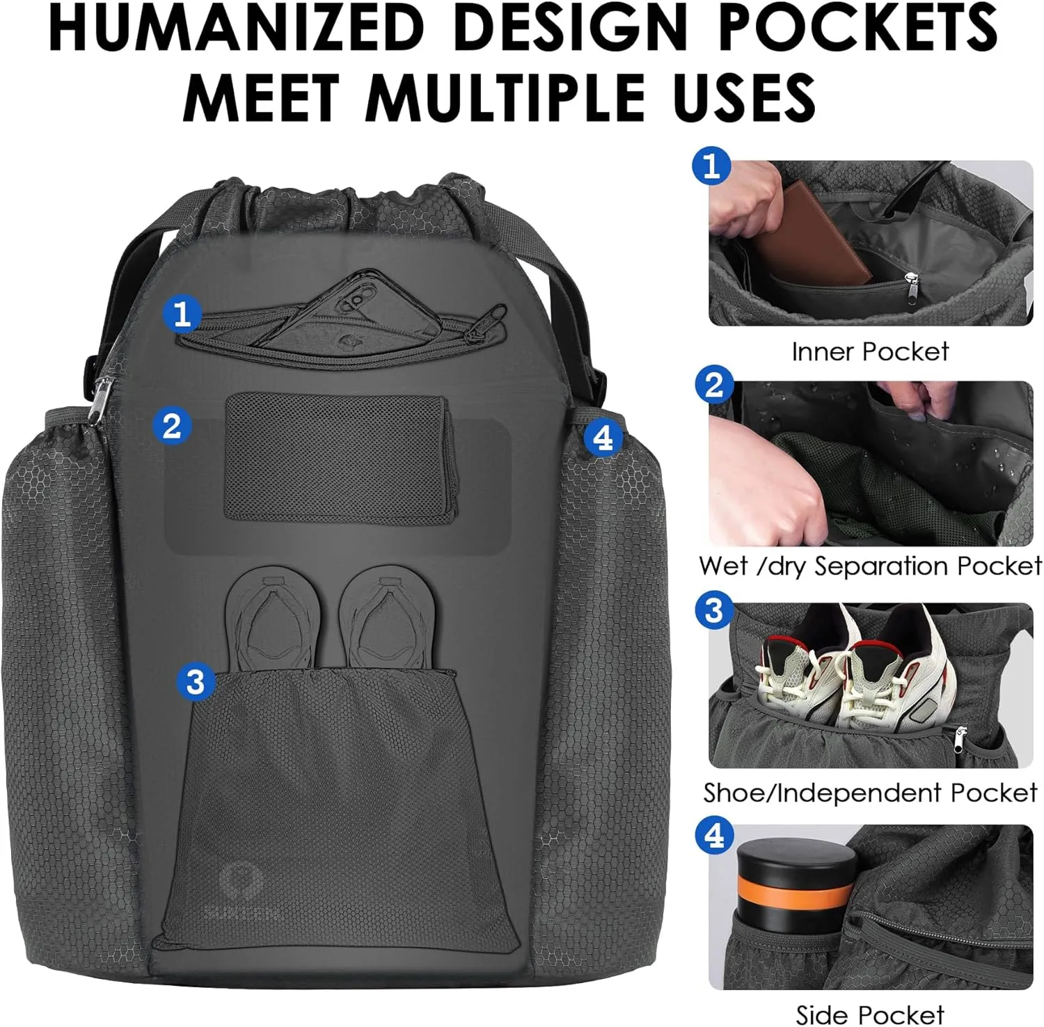 Sukeen Drawstring Backpack Swim Bag Lightweight String Backpack for Beach Pickleball Swimming Pool Gym Workout Gear Sport