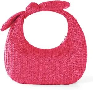 Summer Clutch Purses Women 2025 Knot Bow Top Handle Straw Crescent Handbag Vacation Beach Wallets Casual Pouch