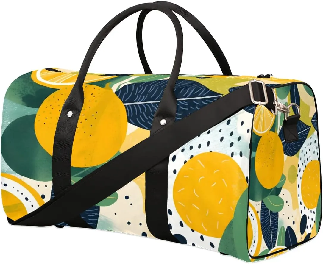 Summer Lemon Travel Duffel Bag for Women Men Waterproof Foldable Overnight Weekender Bag Large Capacity Sports Gym Bag