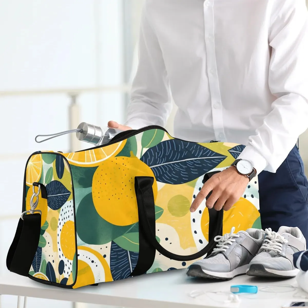 Summer Lemon Travel Duffel Bag for Women Men Waterproof Foldable Overnight Weekender Bag Large Capacity Sports Gym Bag
