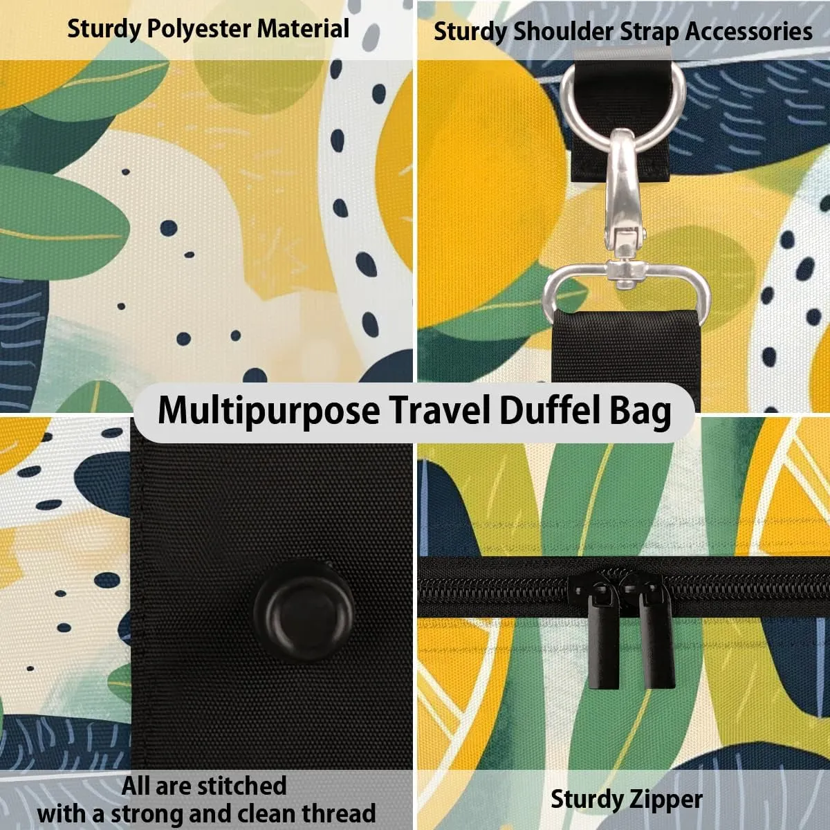 Summer Lemon Travel Duffel Bag for Women Men Waterproof Foldable Overnight Weekender Bag Large Capacity Sports Gym Bag