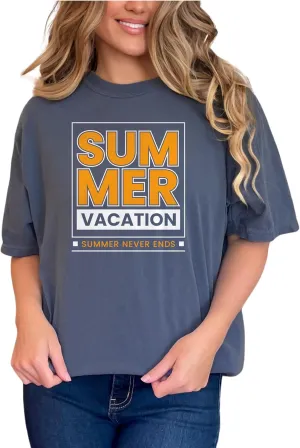 Summer Never Ends T-Shirt, Bold Orange Summer Print Tee, Graphic Summer Season Shirt, Casual Summer Feel Top, Fun Summer Slogan Tee - Comfort Color T-Shirt