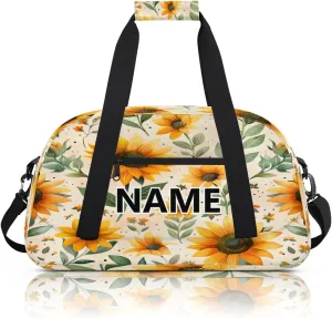 Sunflower Mini Gym Bag 18 inch for Women Men Waterproof Custom Floal Farmhouse Travel Duffel Bag Carry On Overnight Tote Nurse Bag for Work Fitness Hiking