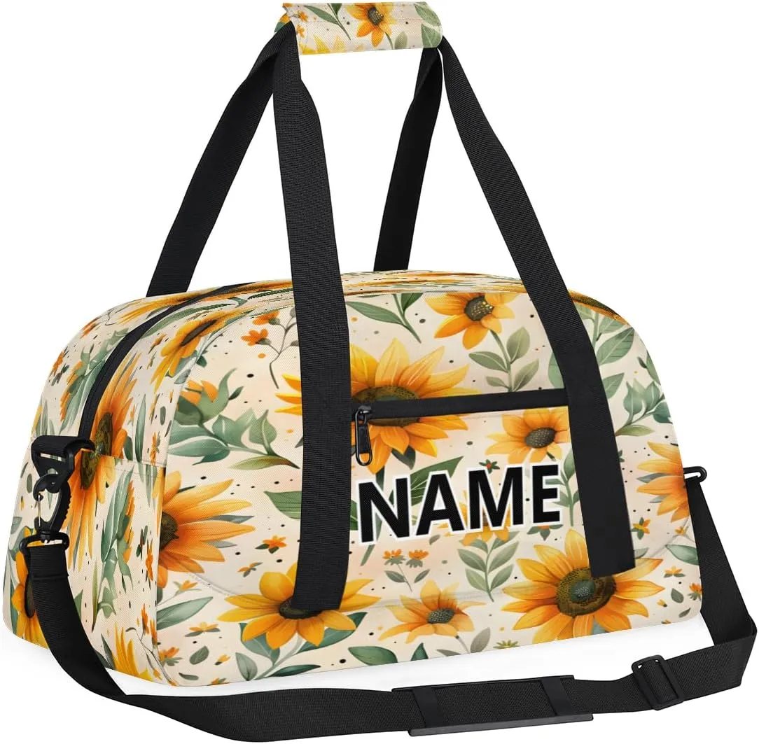 Sunflower Mini Gym Bag 18 inch for Women Men Waterproof Custom Floal Farmhouse Travel Duffel Bag Carry On Overnight Tote Nurse Bag for Work Fitness Hiking