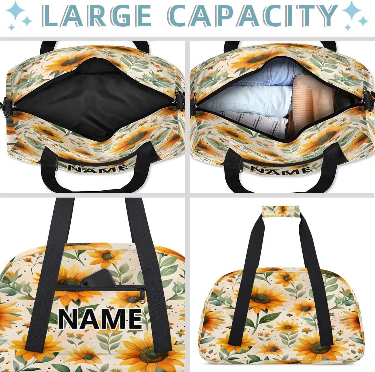 Sunflower Mini Gym Bag 18 inch for Women Men Waterproof Custom Floal Farmhouse Travel Duffel Bag Carry On Overnight Tote Nurse Bag for Work Fitness Hiking