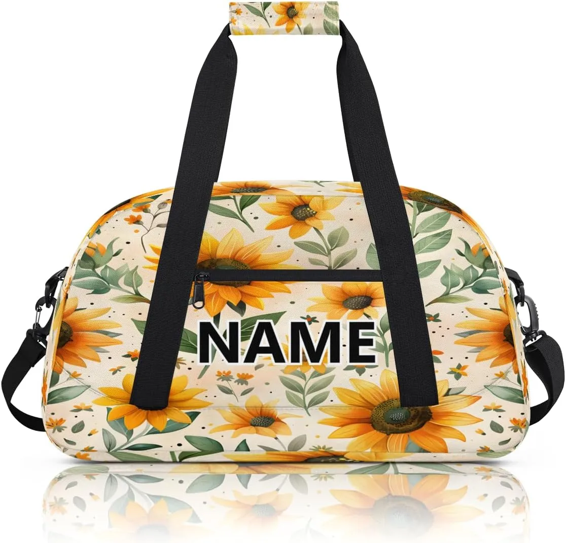 Sunflower Mini Gym Bag 18 inch for Women Men Waterproof Custom Floal Farmhouse Travel Duffel Bag Carry On Overnight Tote Nurse Bag for Work Fitness Hiking
