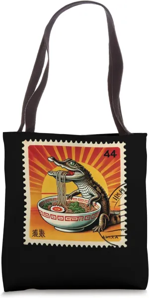Sunset Japanese Noodles Postage Stamp Crocodile Ramen Tote Bag