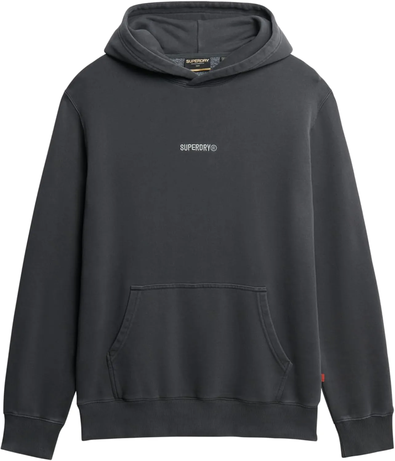 Superdry Men's Micro Logo Pullover Hoodie, Washed Black