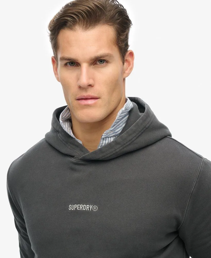 Superdry Men's Micro Logo Pullover Hoodie, Washed Black