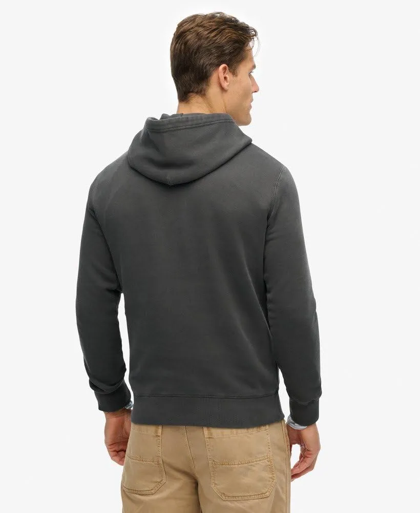 Superdry Men's Micro Logo Pullover Hoodie, Washed Black
