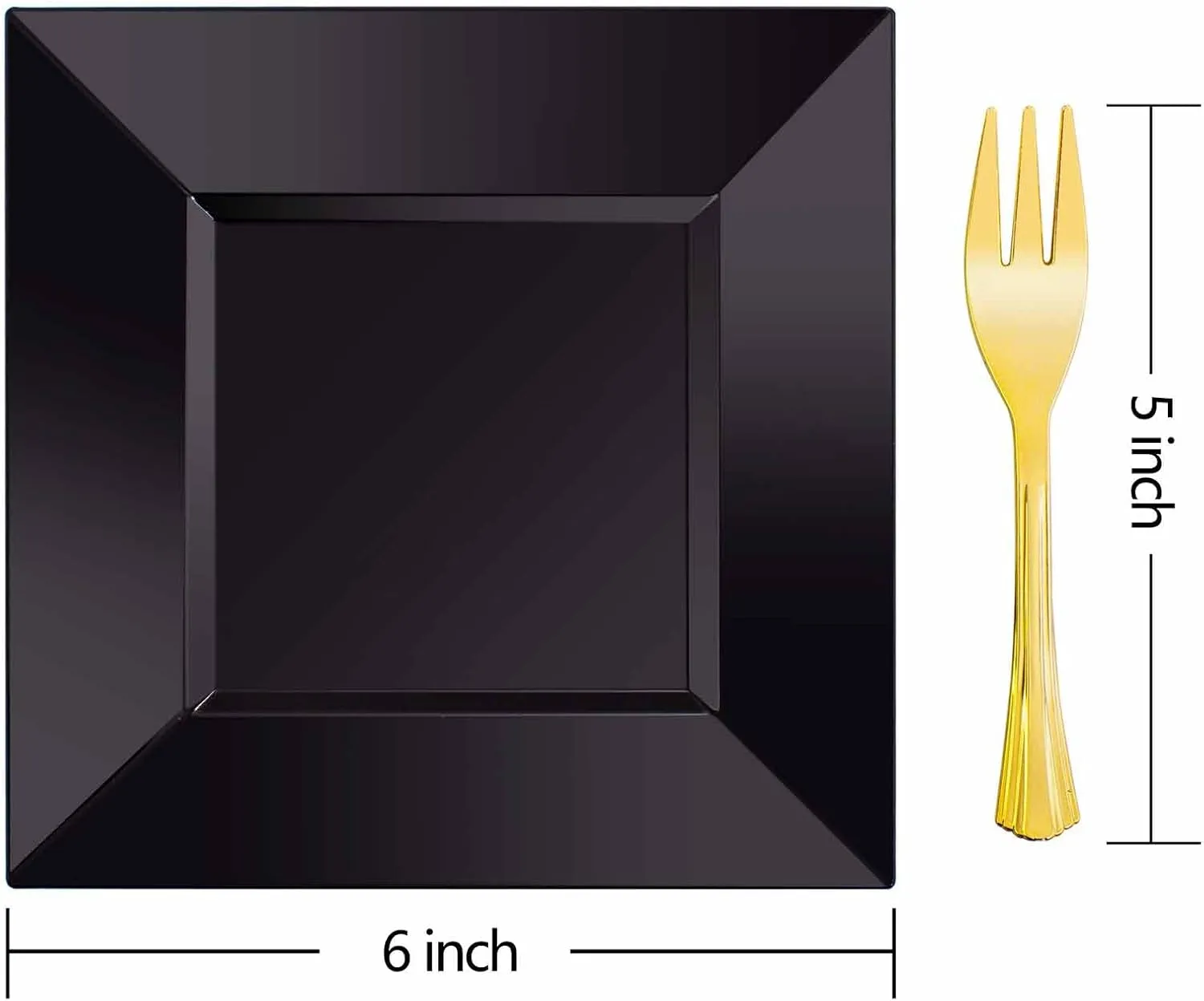 supernal 100pcs Black Square Plastic Dessert Plates with 100pcs Gold Dessert Forks,Elegant Appetizer and Salad Plastic Plates,Black Square Cake Plates for Party,Birthday, Wedding,Afternoon Tea