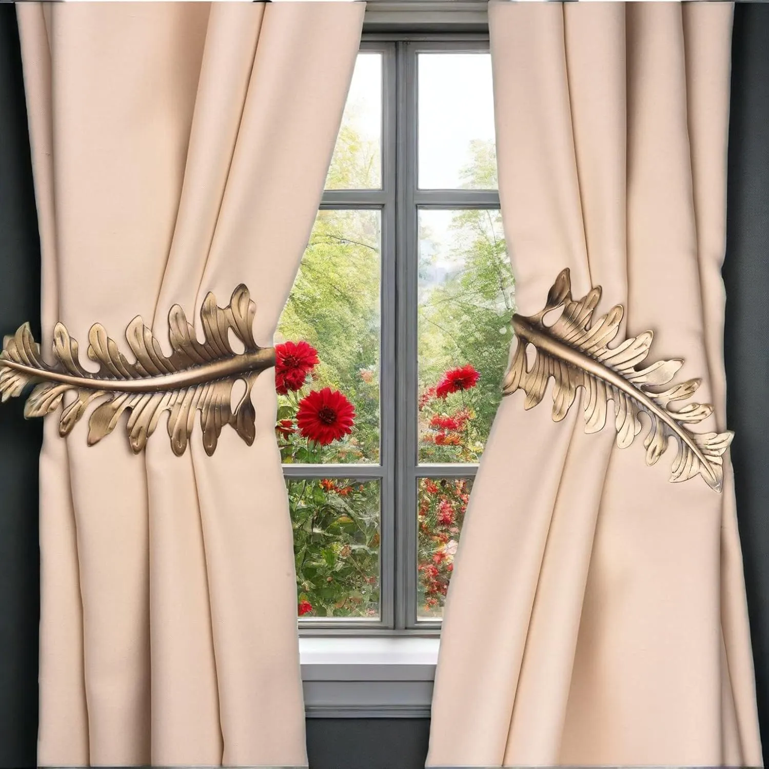 SUQ I OME 1 Pair New European Leaf Curtain Tiebacks Curtain Holdbacks Decorative Wall Hooks Hanger for Drapes Linen Holder Window Treatment Hardware, Bronze