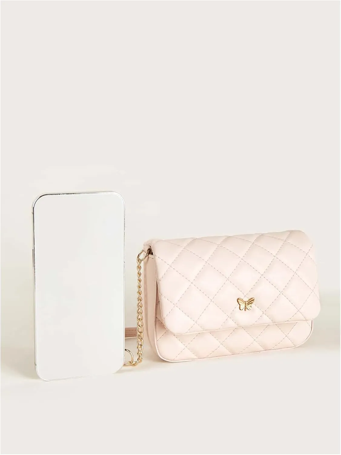SweatyRocks Girl's PU Leather Chain Strap Crossbody Bag Metal Decor Flap Wallet Mini Square Bag Dusty Pink One-Size