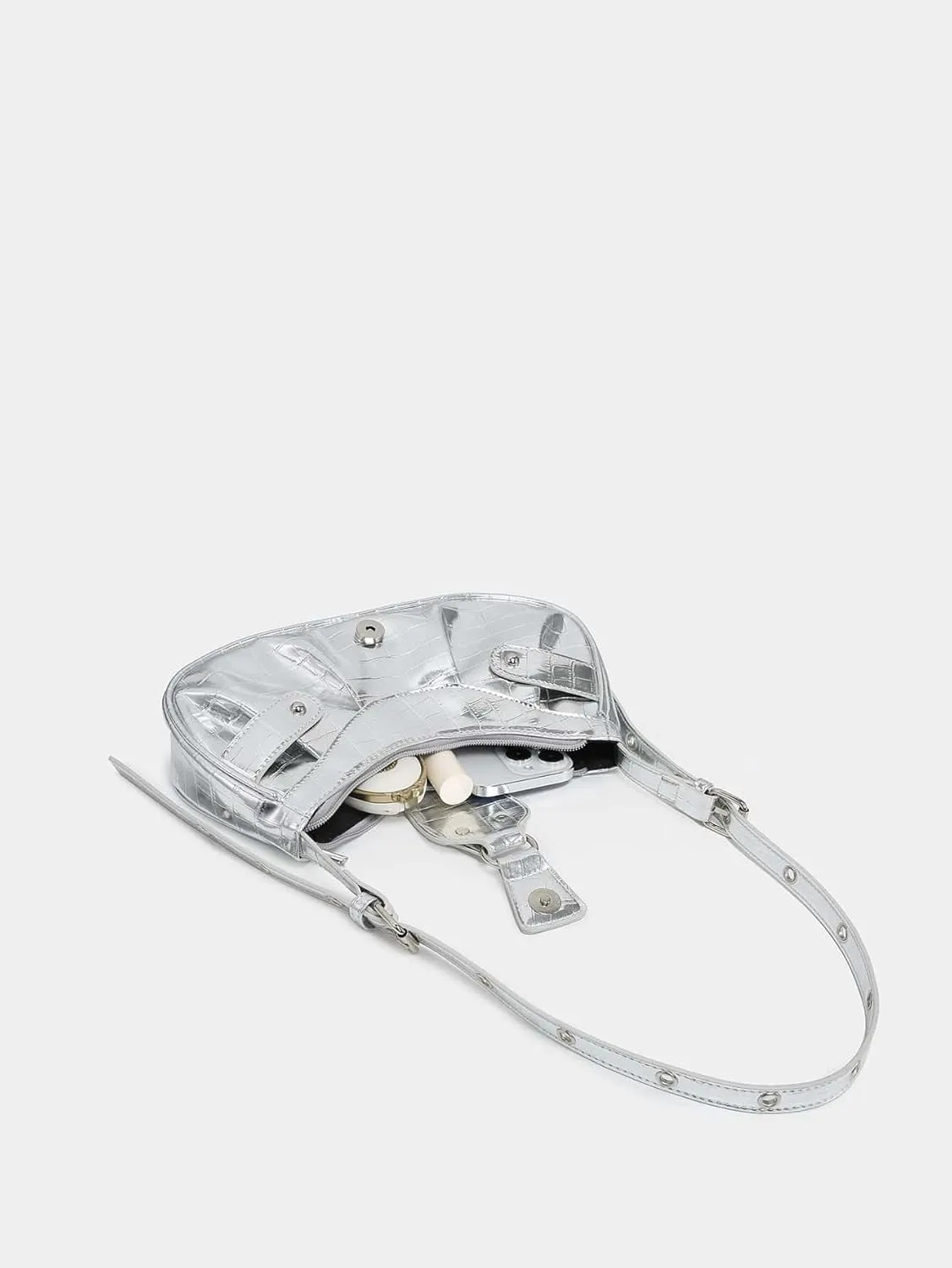 SweatyRocks Women's Buckle Leather Crocodile Embossed Zipper Handbag Shoulder Bag with Adjustable Strap