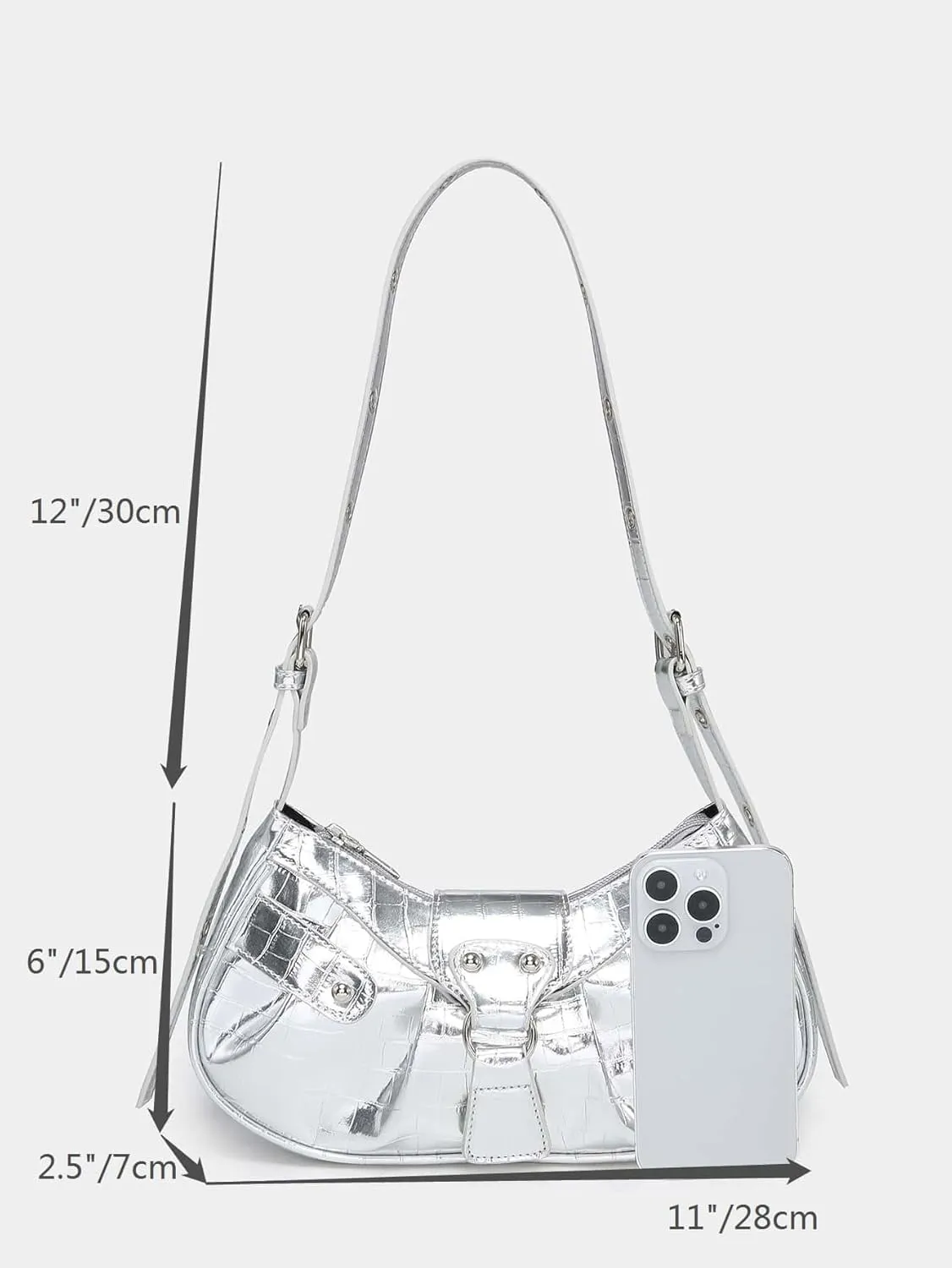 SweatyRocks Women's Buckle Leather Crocodile Embossed Zipper Handbag Shoulder Bag with Adjustable Strap