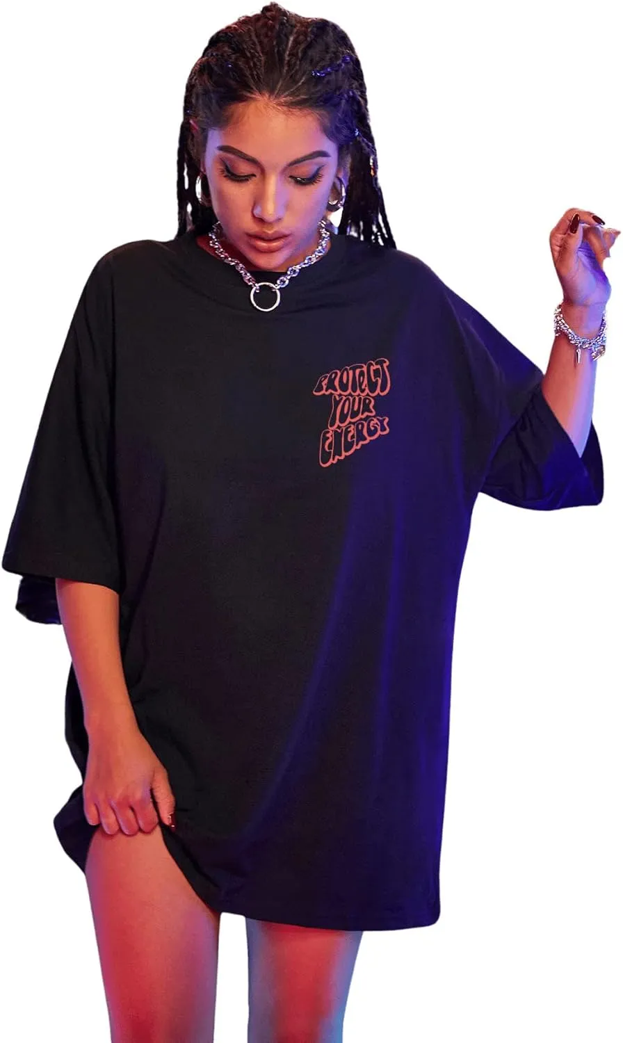 SweatyRocks Women's Short Sleeve Oversized Graphic Tees Round Neck Loose T-Shirt