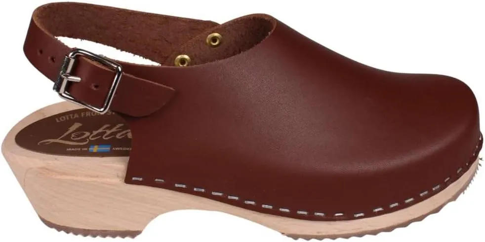 Swedish Low Slingback Clogs - Cinnamon Leather Clogs for Women I Supportive Wooden Clog I 2 inch Heel & 3/4 inch Platform