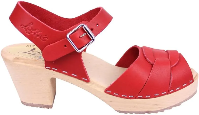 Swedish Peep Toe Clogs - Red Leather Clogs for Women I Supportive & Comfortable Wooden Clog I 2 3/4 inch Heel & 3/4 inch Platform