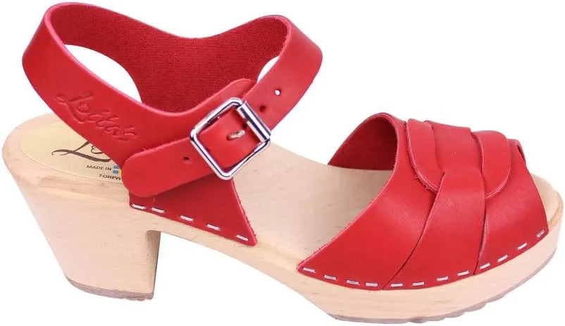 Swedish Peep Toe Clogs - Red Leather Clogs for Women I Supportive & Comfortable Wooden Clog I 2 3/4 inch Heel & 3/4 inch Platform