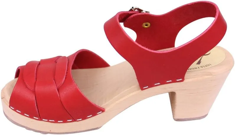 Swedish Peep Toe Clogs - Red Leather Clogs for Women I Supportive & Comfortable Wooden Clog I 2 3/4 inch Heel & 3/4 inch Platform