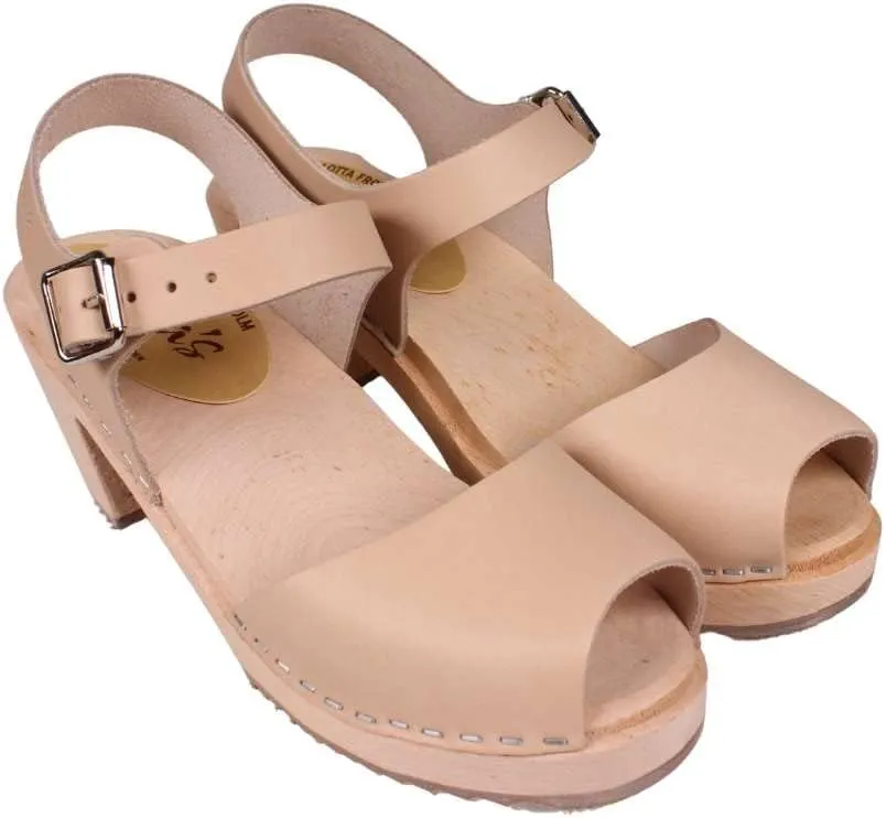 Swedish Sandal Clog I Highwood Open Toe Clogs for Women I Nude Colour Italian Full Grain Leather I Handcrafted in Sweden