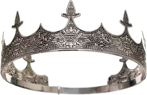 SWEETV Antique Silver King Crown for Men - Mens Crown for Prom Party Decorations, Royal Medieval Men Tiara Costume Accessories