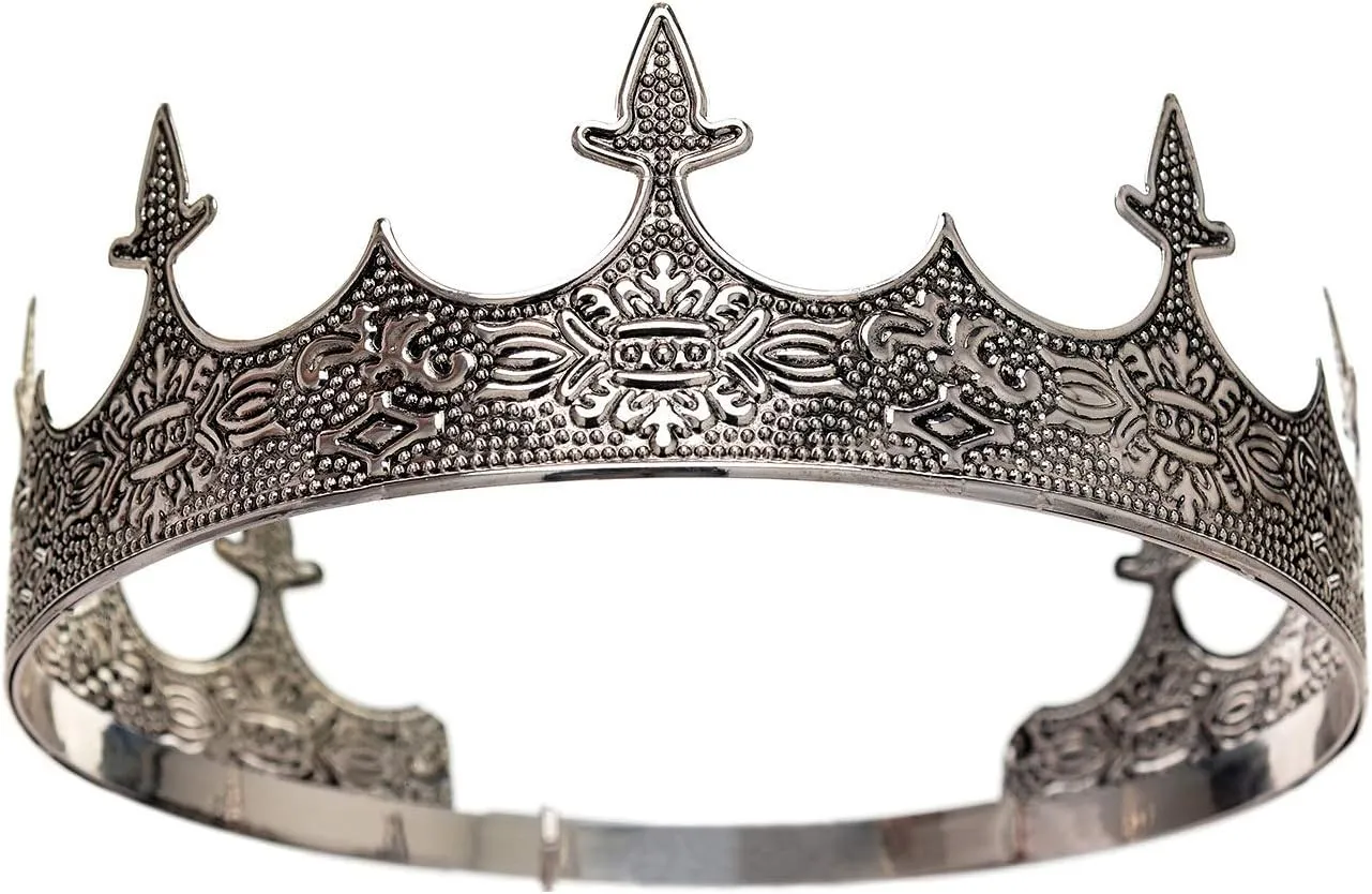SWEETV Antique Silver King Crown for Men - Mens Crown for Prom Party Decorations, Royal Medieval Men Tiara Costume Accessories