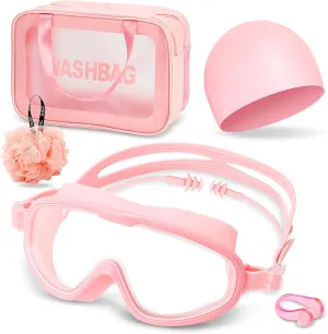 Swimming Goggles Set, Anti Fog & Leak Proof Goggles Swimming Adult, Youth Goggles for Swimming 12-18, Wide View Swimming Goggles for Adult, Girls, Boys, Best Summer Holiday Gift Baskets