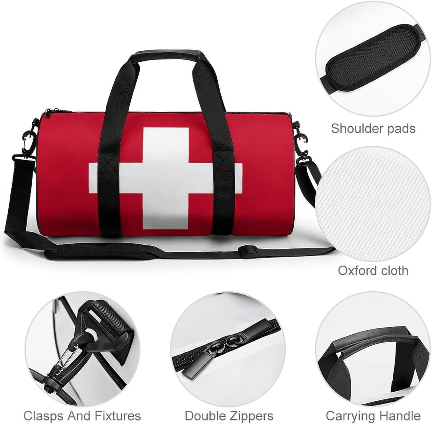 Switzerland Flag Large Capacity Sports Duffel Bag for Gym Travel Weekend for Men Women