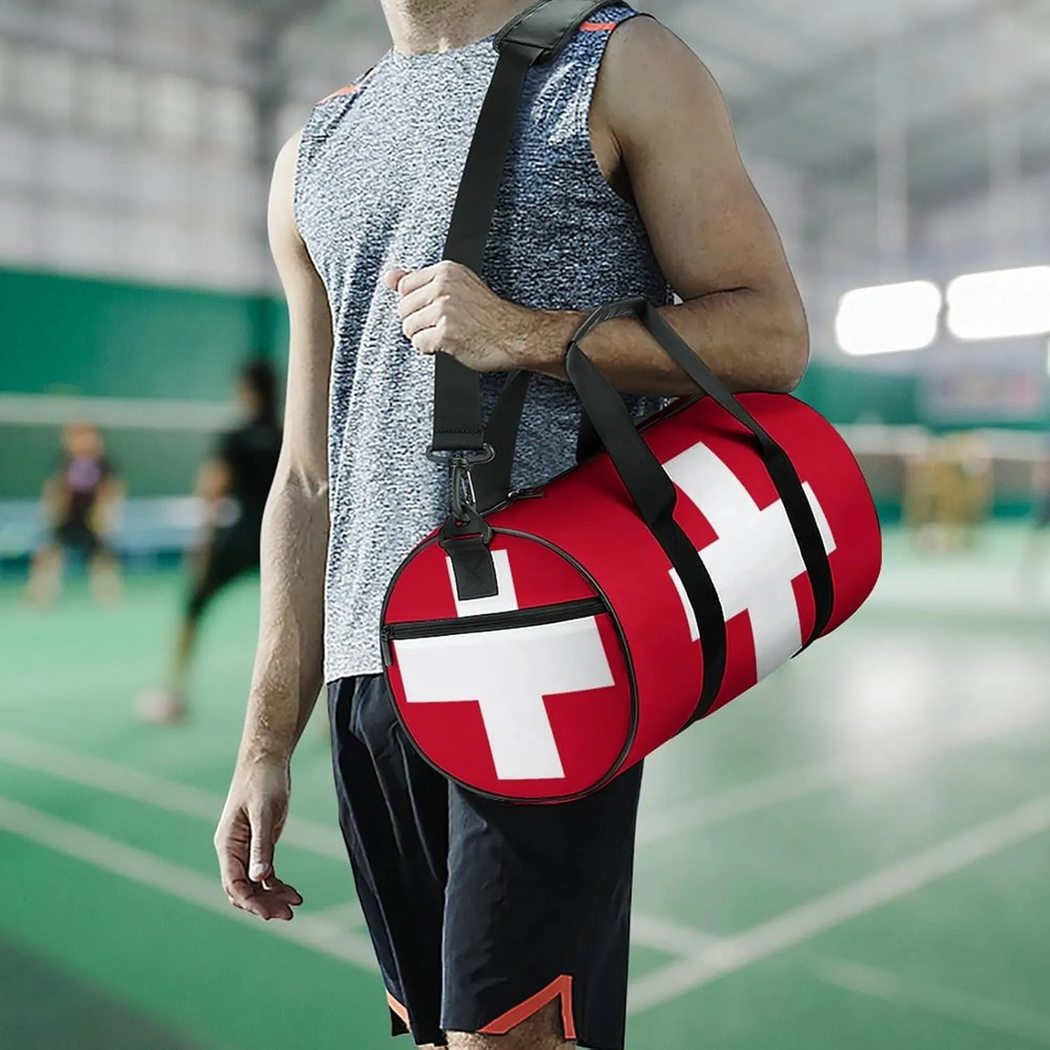Switzerland Flag Large Capacity Sports Duffel Bag for Gym Travel Weekend for Men Women
