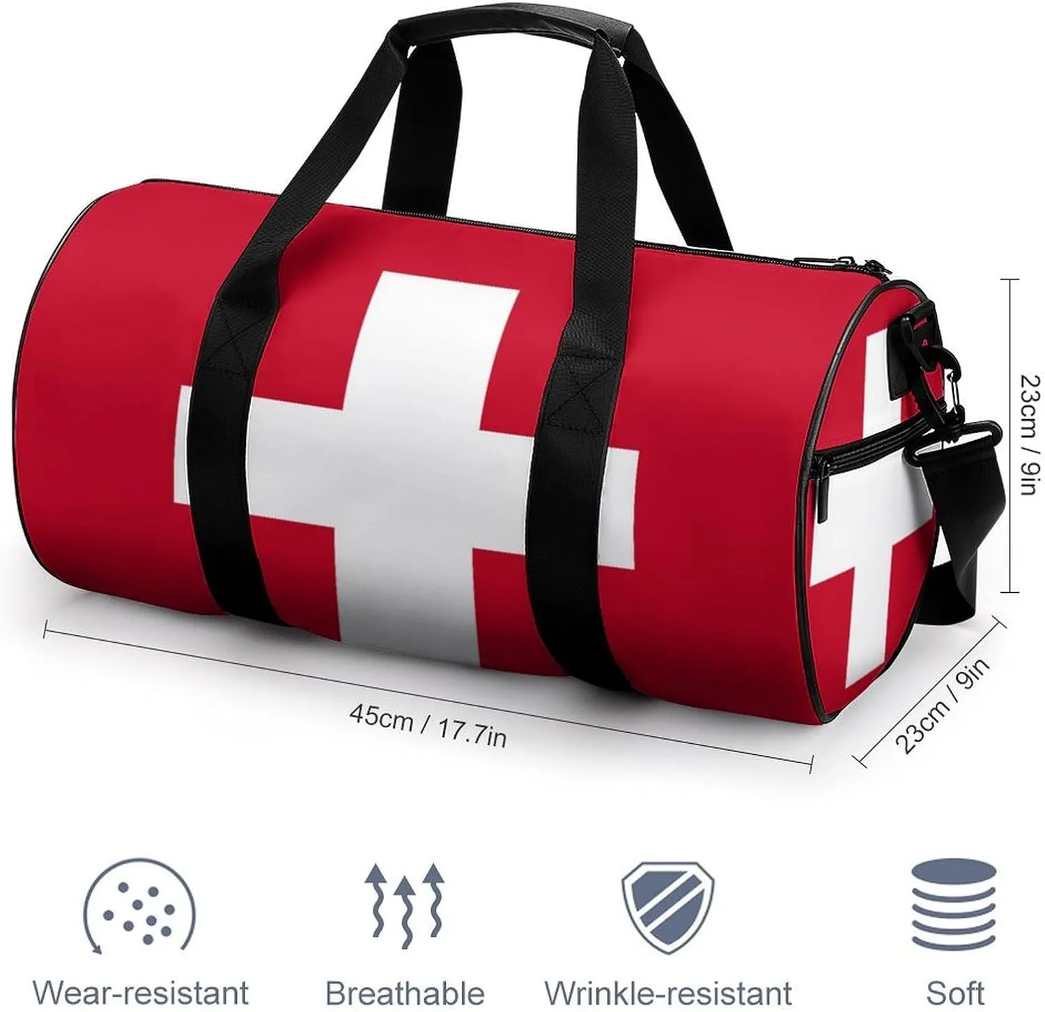 Switzerland Flag Large Capacity Sports Duffel Bag for Gym Travel Weekend for Men Women