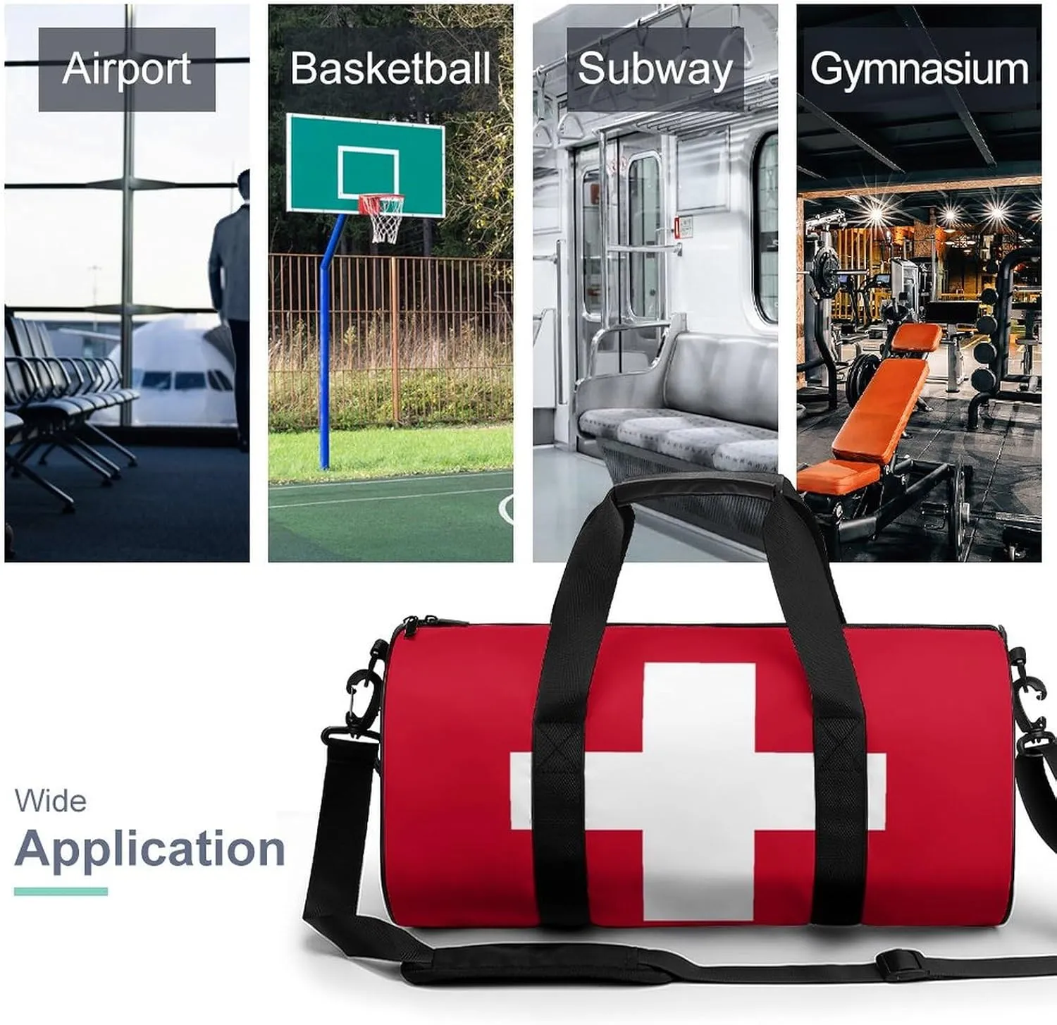 Switzerland Flag Large Capacity Sports Duffel Bag for Gym Travel Weekend for Men Women