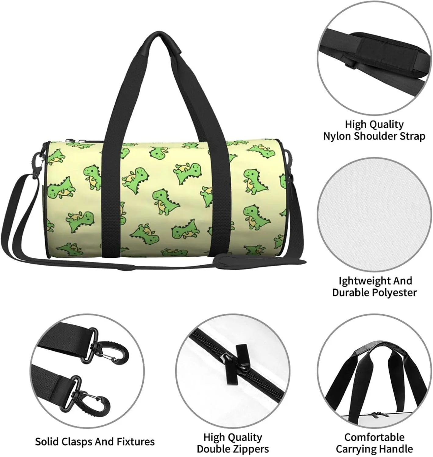 T. Rex Round Travel Duffel Bag Large Capacity Gym Sports Bags for Hiking Vacation Trips