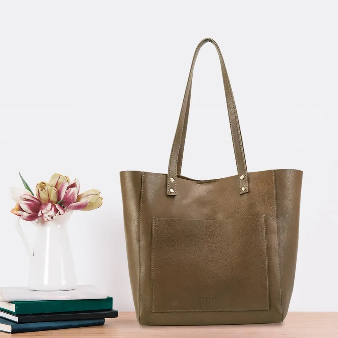 Tan & Loom Full Grain Vegetable Tanned Leather Tote | Medium Genuine Leather Tote Bag for Women