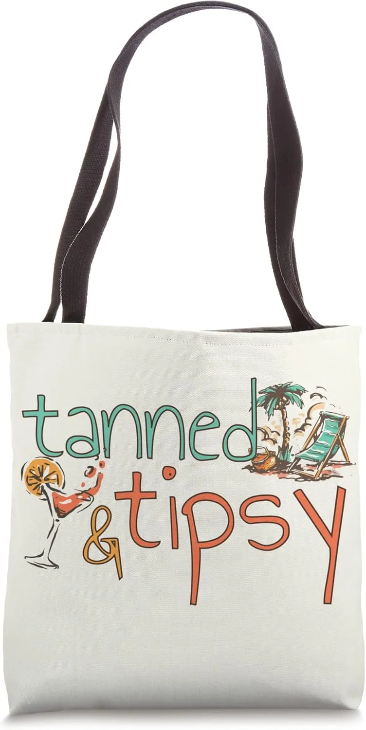 Tanned and Tipsy Funny Summer Cocktail Beach Vintage Tote Bag