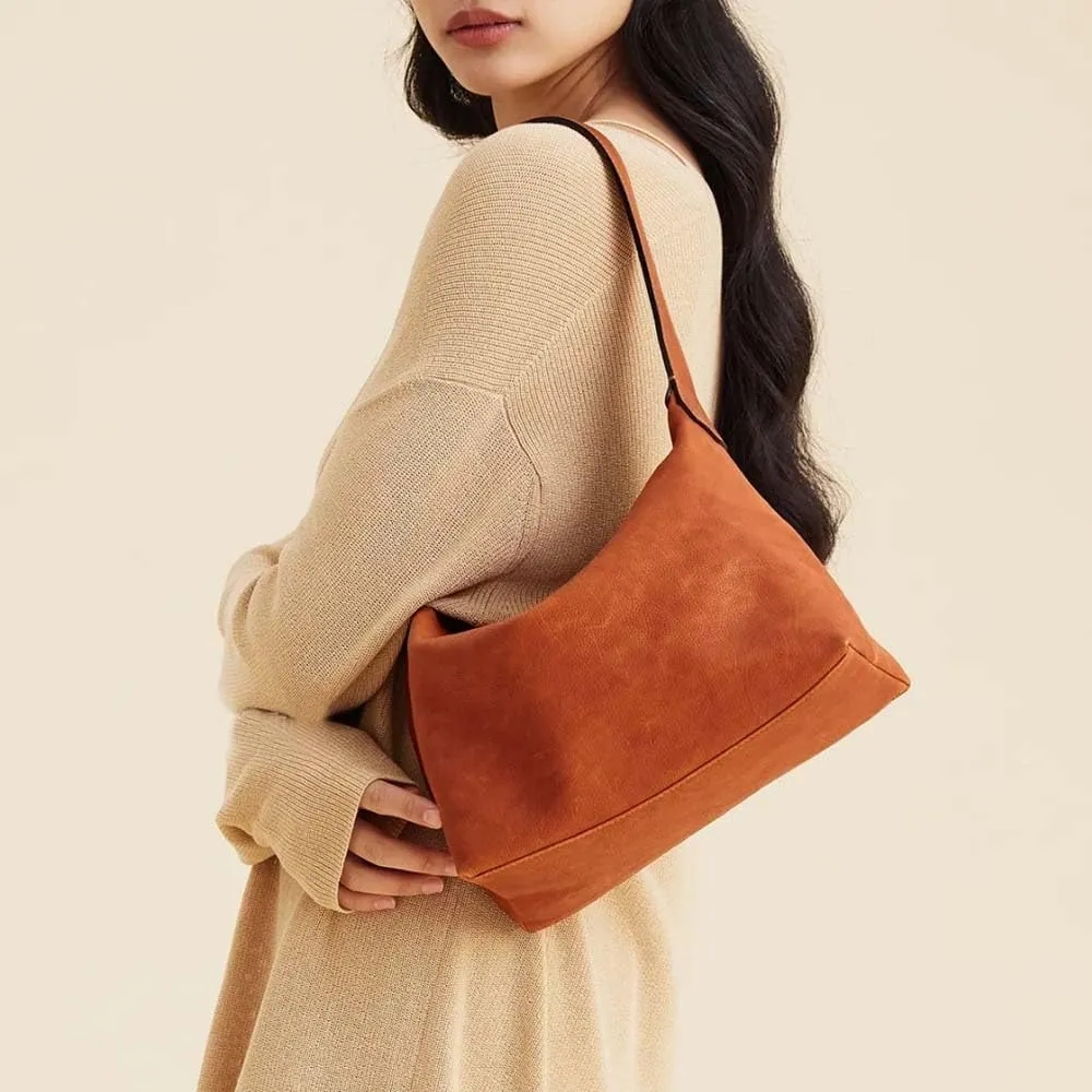 Tanned cowhide armpit bag, multifunctional casual shoulder commuting bag, genuine leather dumpling bag