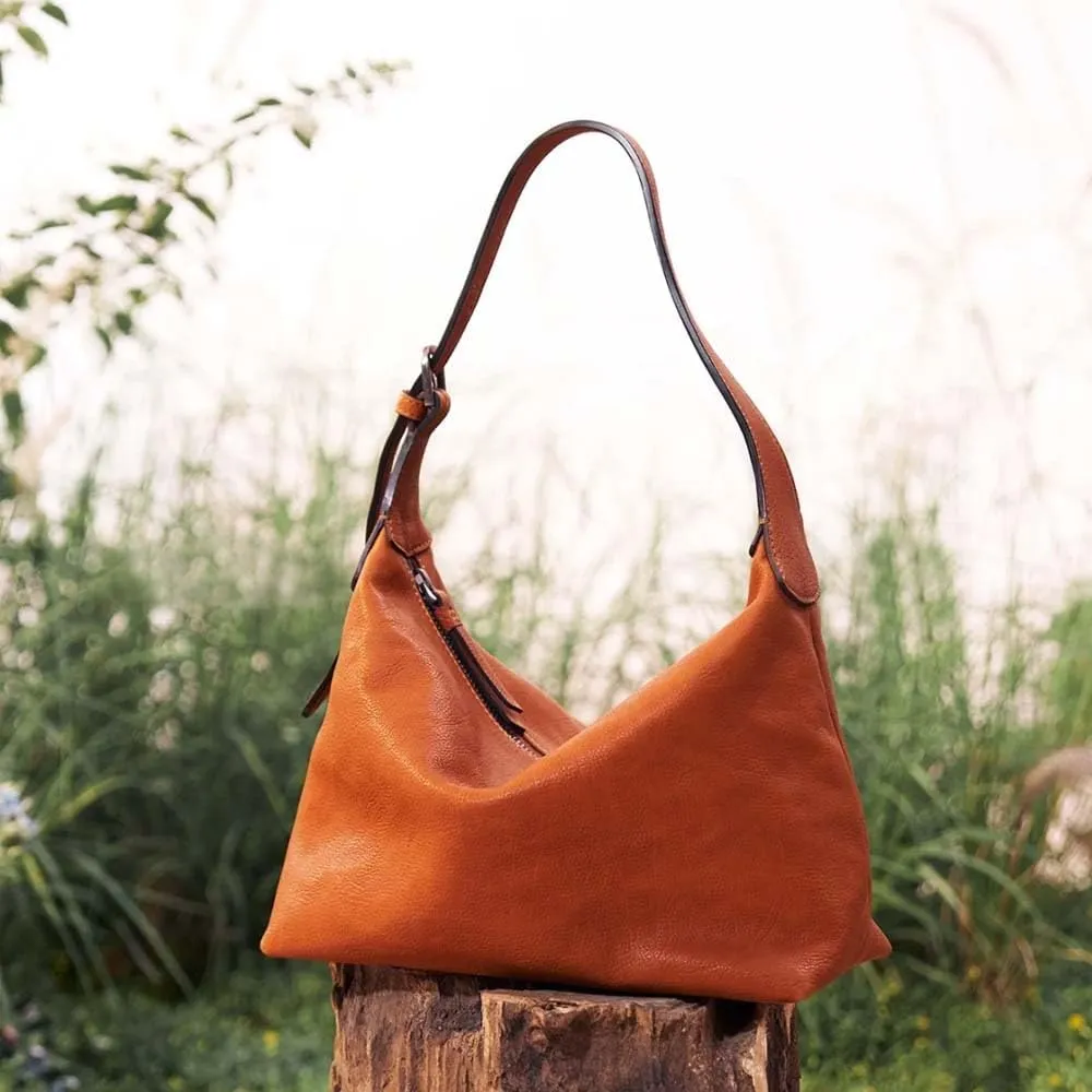 Tanned cowhide armpit bag, multifunctional casual shoulder commuting bag, genuine leather dumpling bag